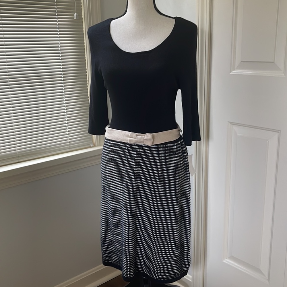 Freshman 1996 Knit Black & Ivory Retro Style Elbow Sleeve Sweater  Dress Size L